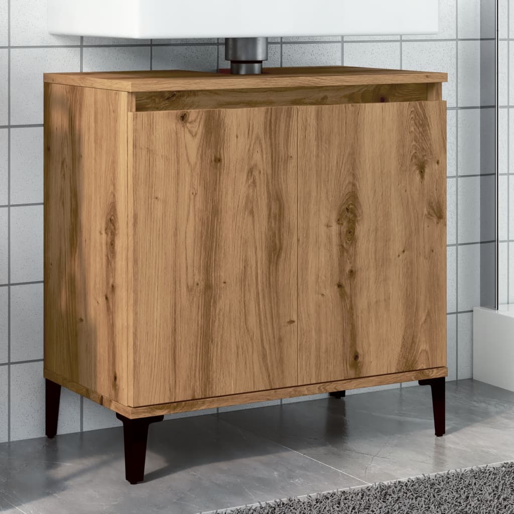 Meuble vasque artisanal en chêne 58x33x60 cm matériau bois