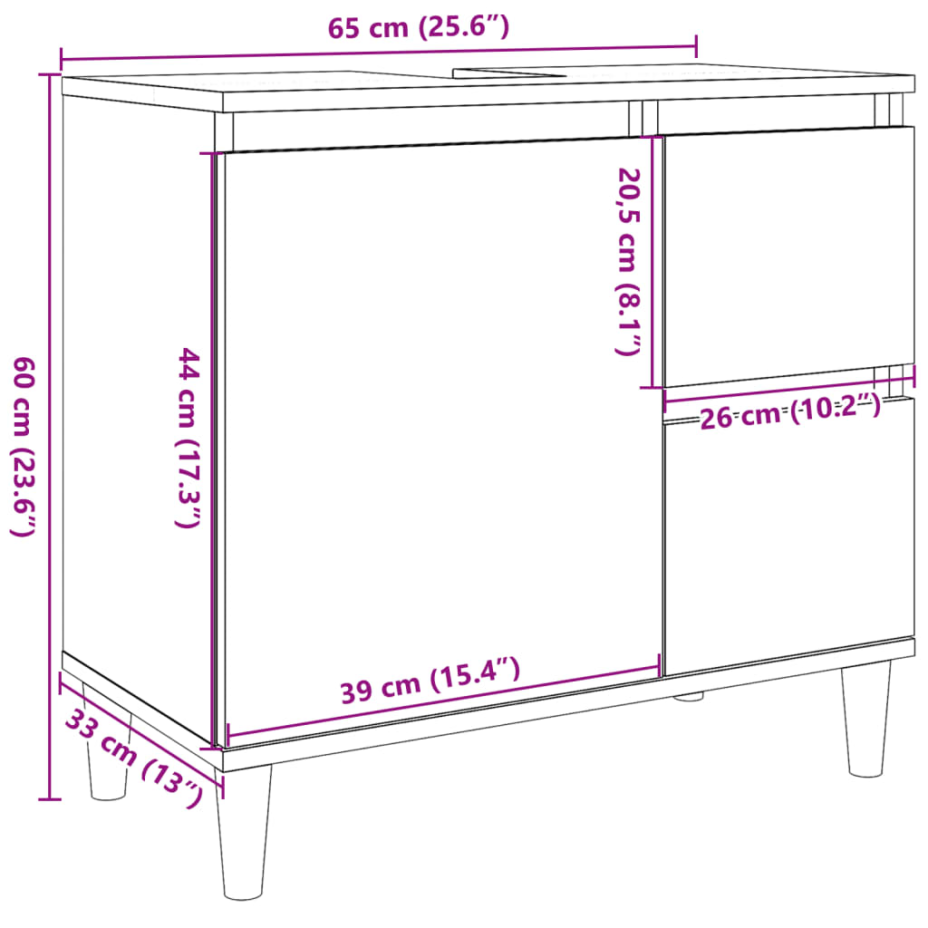 Waschbeckenunterschrank Betongrau 65x33x60 cm Holzwerkstoff