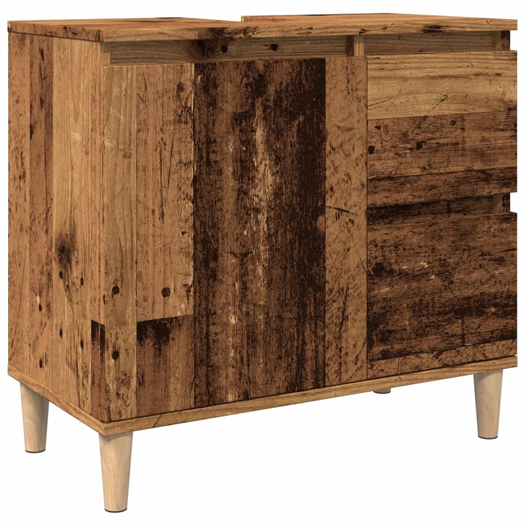 Meuble sous évier aspect bois de récupération 65x33x60 cm en matériau bois