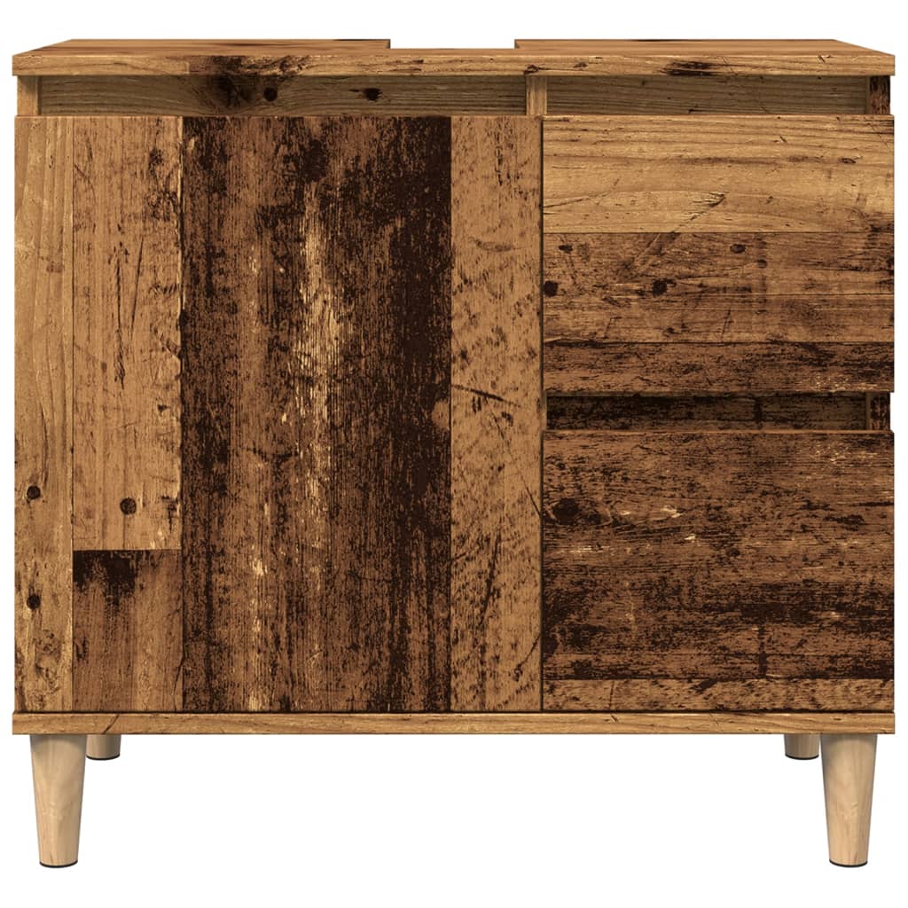 Meuble sous évier aspect bois de récupération 65x33x60 cm en matériau bois