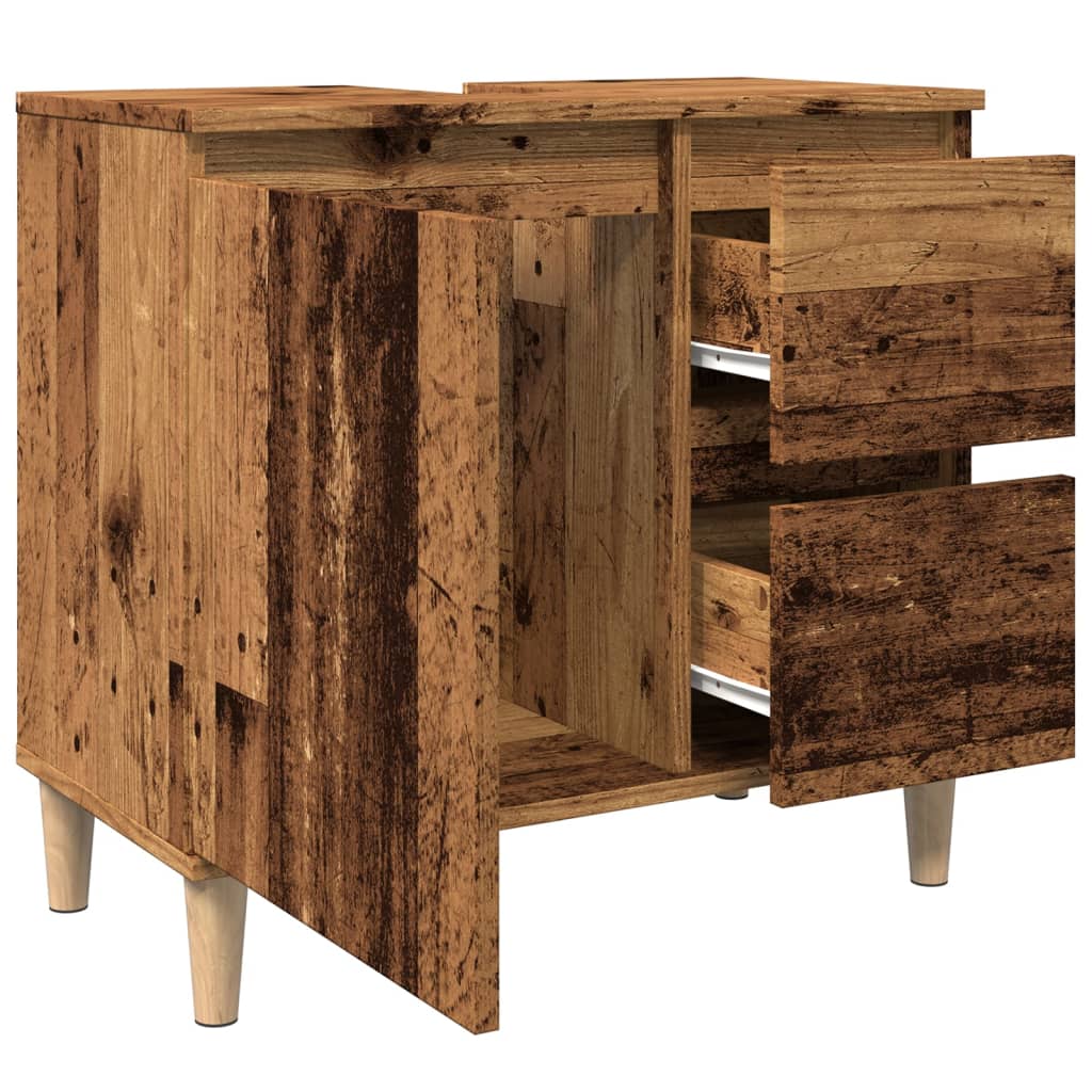 Meuble sous évier aspect bois de récupération 65x33x60 cm en matériau bois