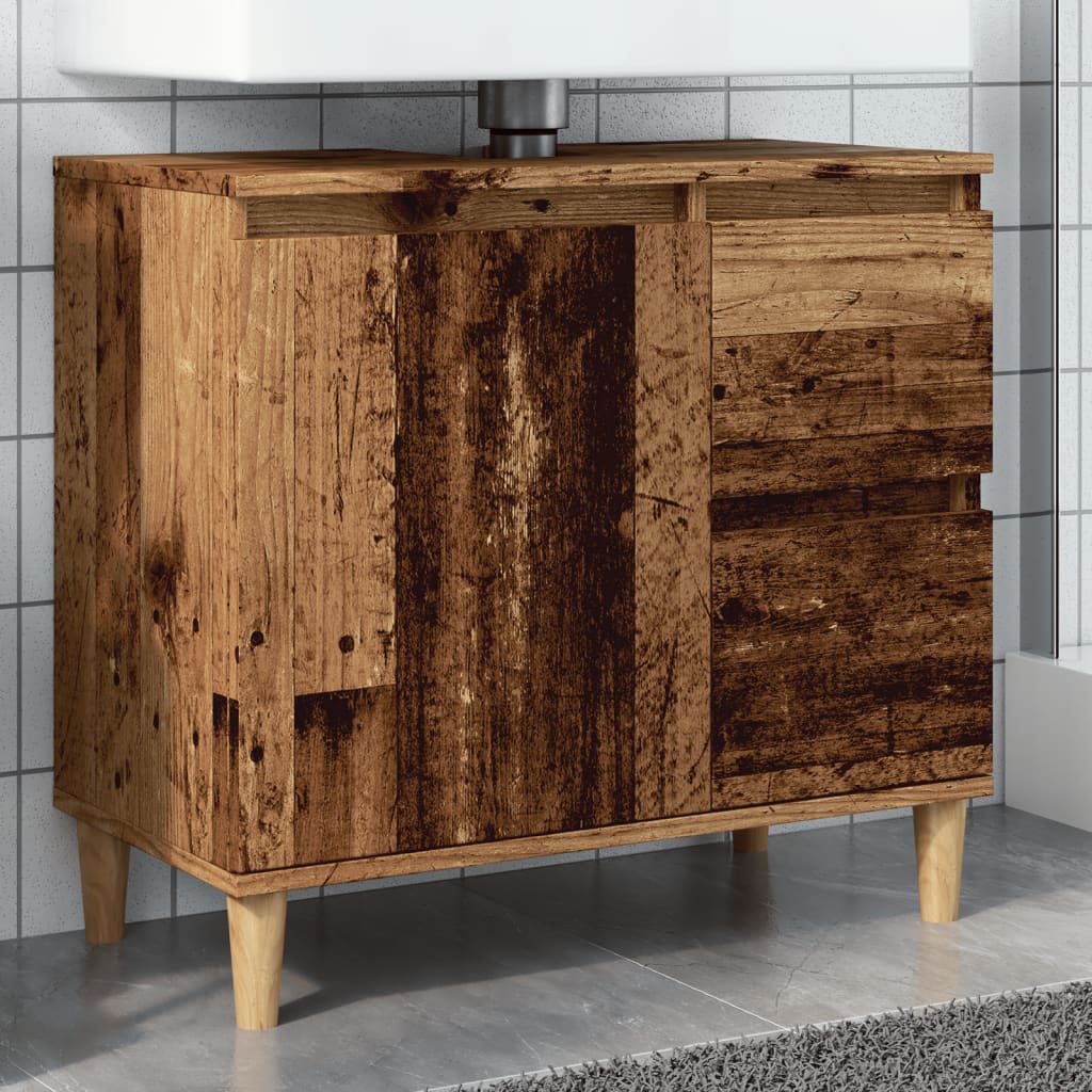 Meuble sous évier aspect bois de récupération 65x33x60 cm en matériau bois