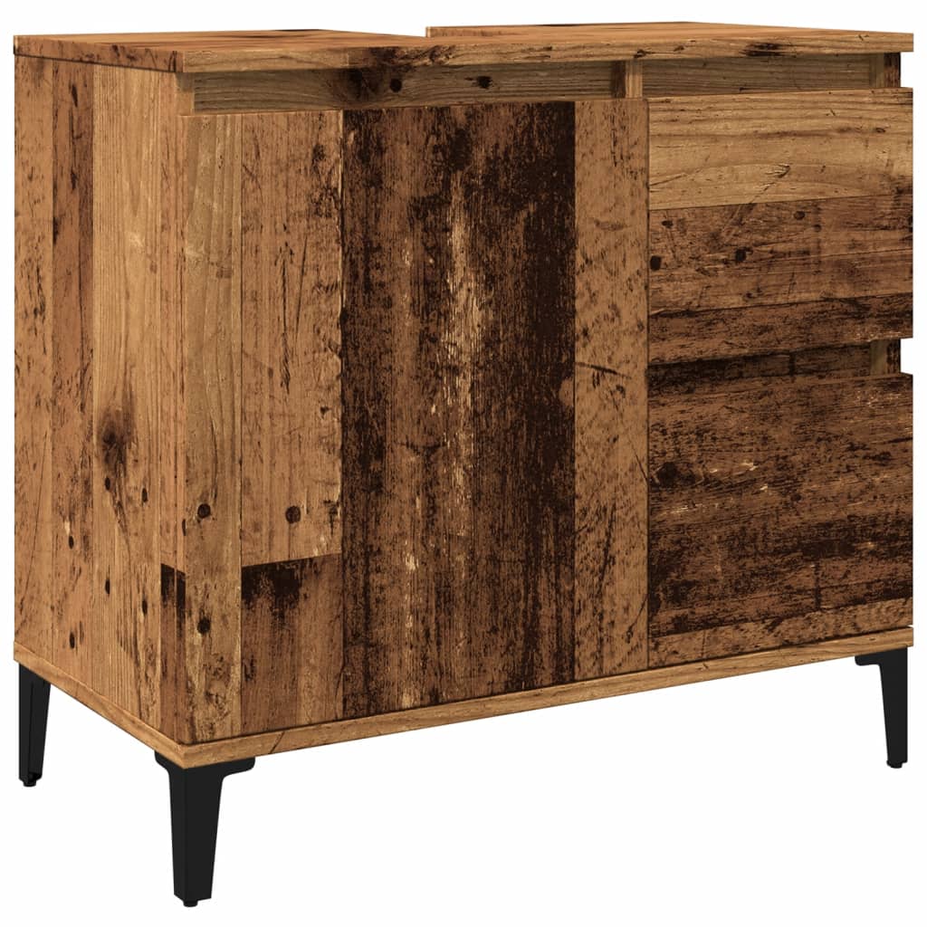 Meuble sous évier aspect bois de récupération 65x33x60 cm en matériau bois