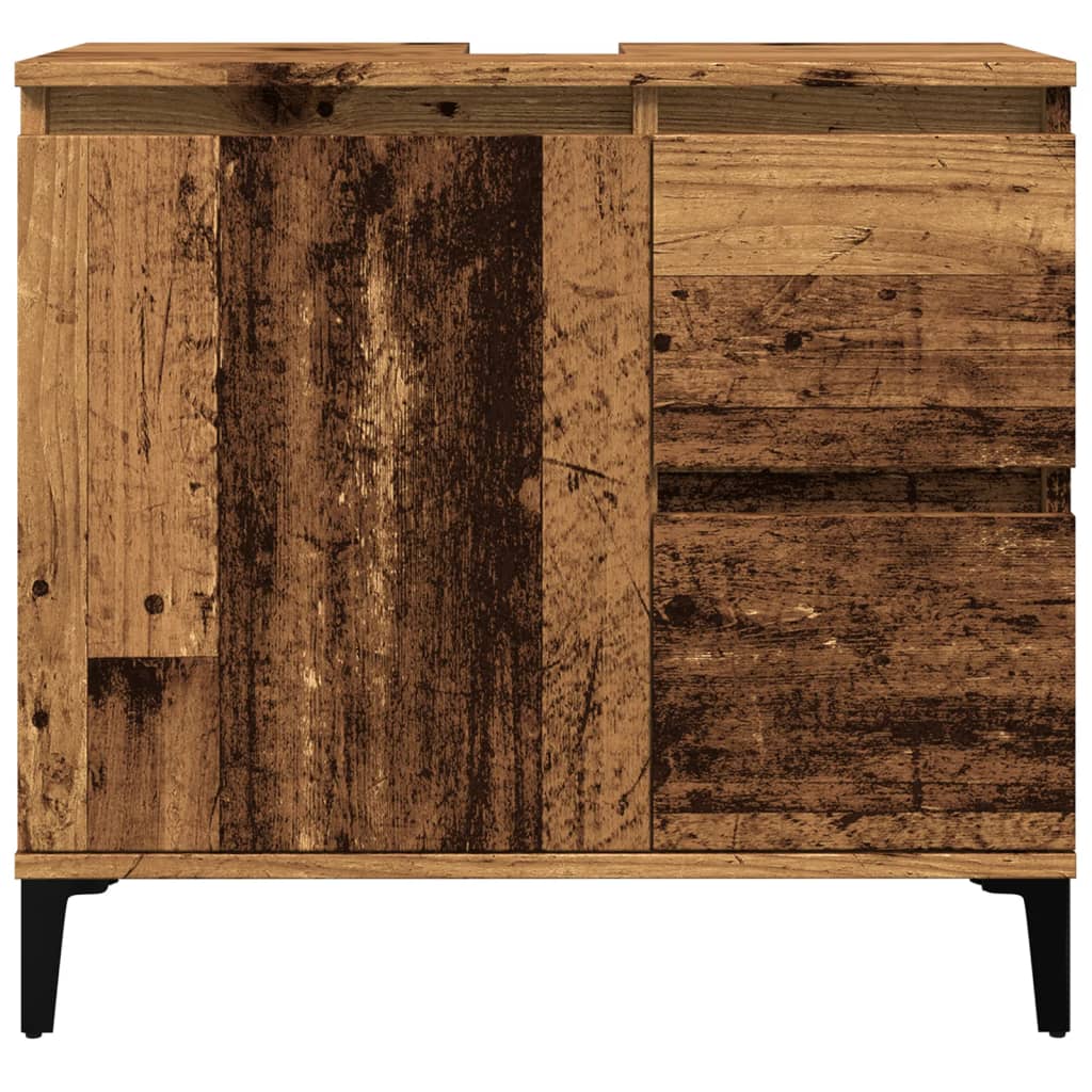 Meuble sous évier aspect bois de récupération 65x33x60 cm en matériau bois