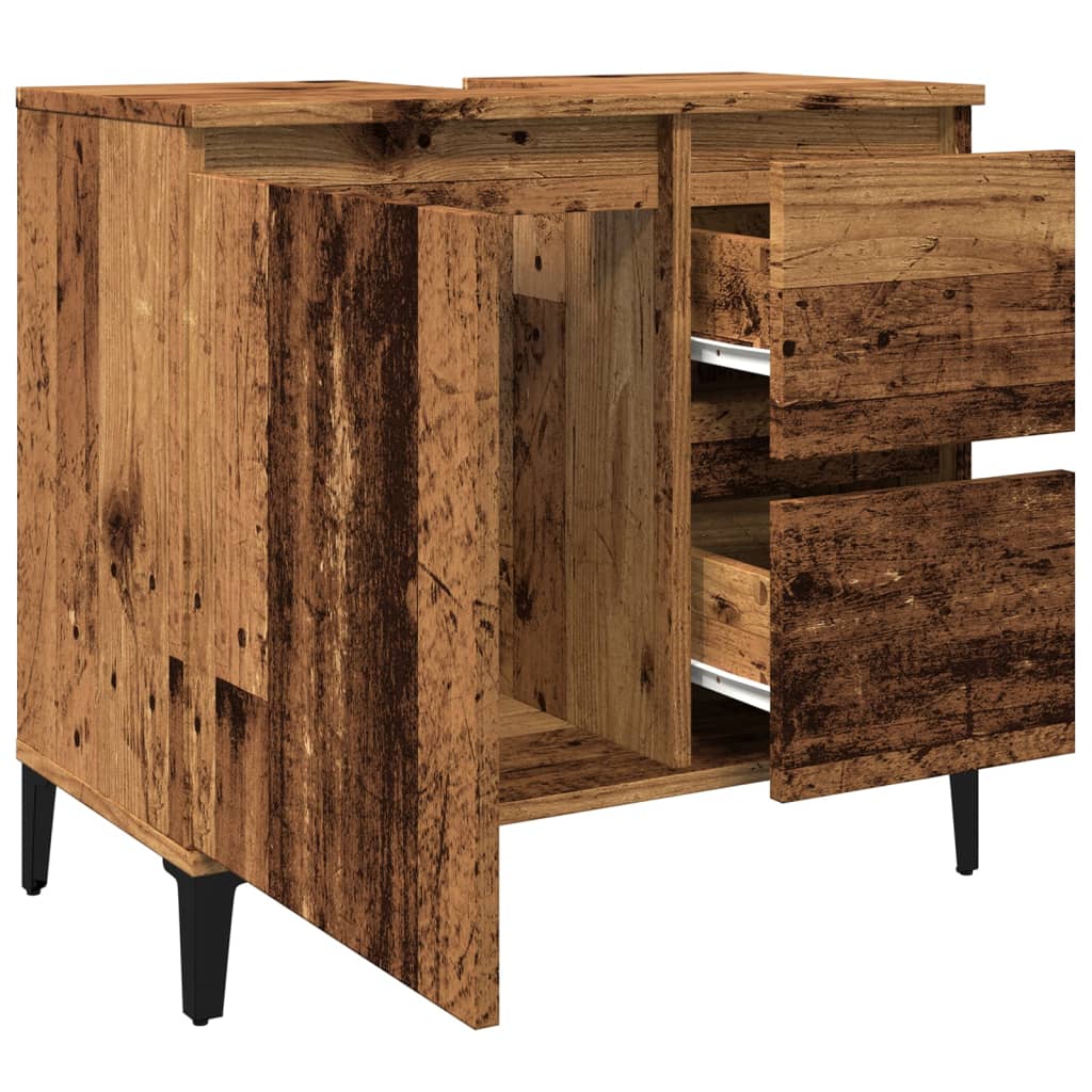 Meuble sous évier aspect bois de récupération 65x33x60 cm en matériau bois