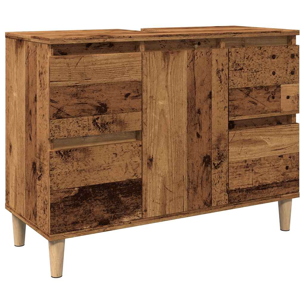 Meuble sous évier aspect bois de récupération 80x33x60 cm en matériau bois