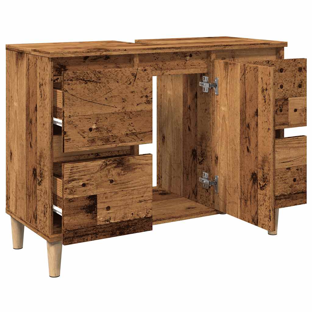 Meuble sous évier aspect bois de récupération 80x33x60 cm en matériau bois