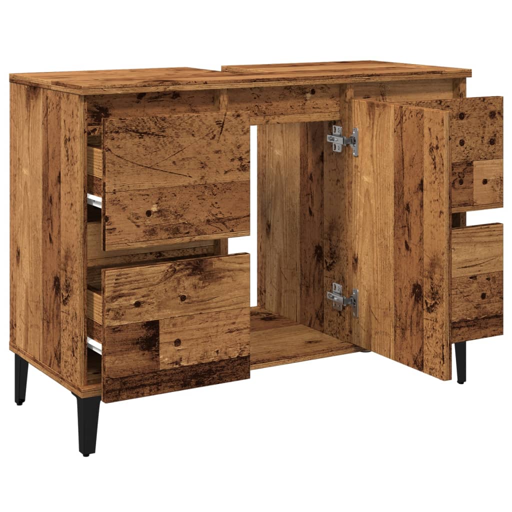 Meuble sous lavabo aspect bois de récupération 80x33x60 cm en matériau bois