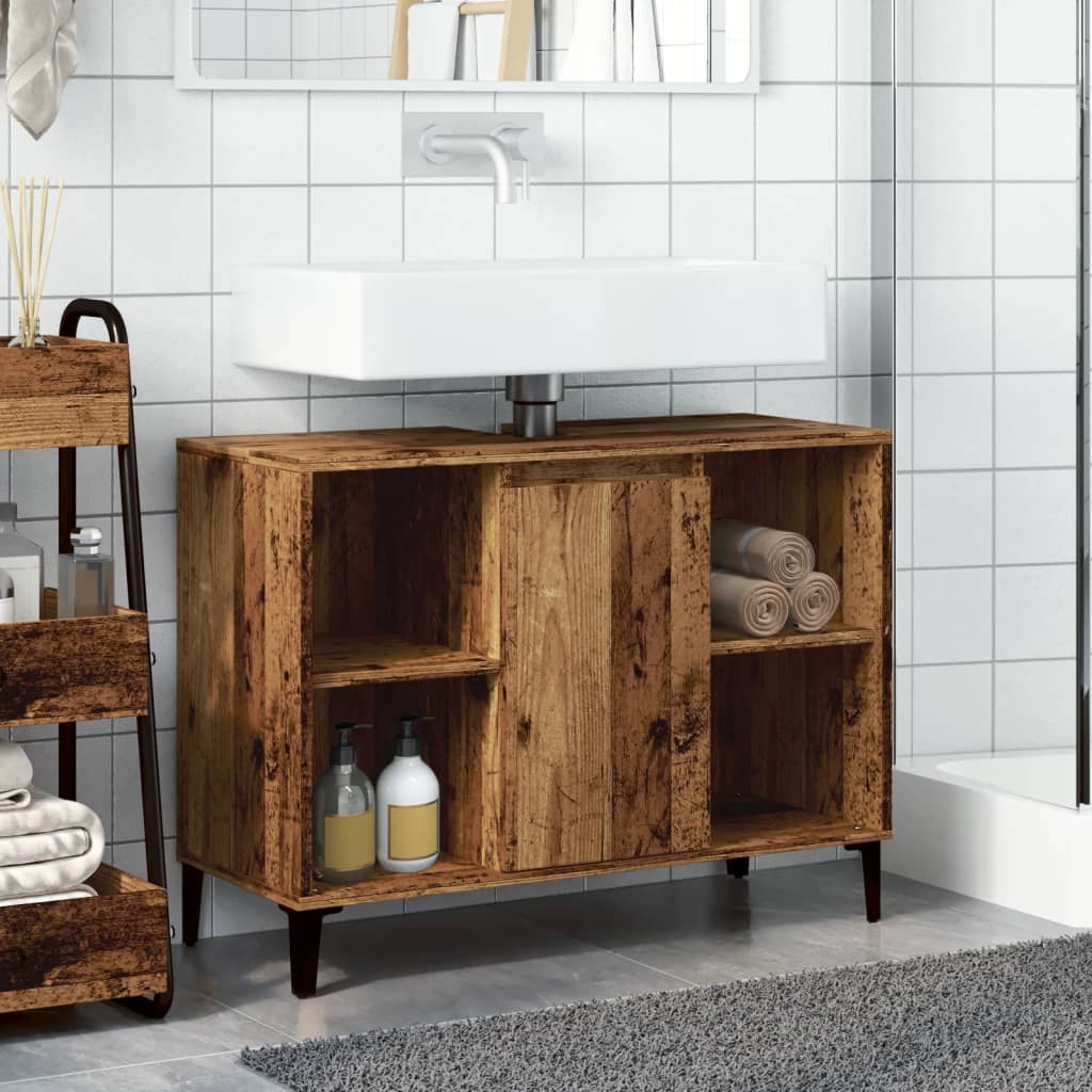 Meuble sous lavabo aspect bois de récupération 80x33x60 cm en matériau bois