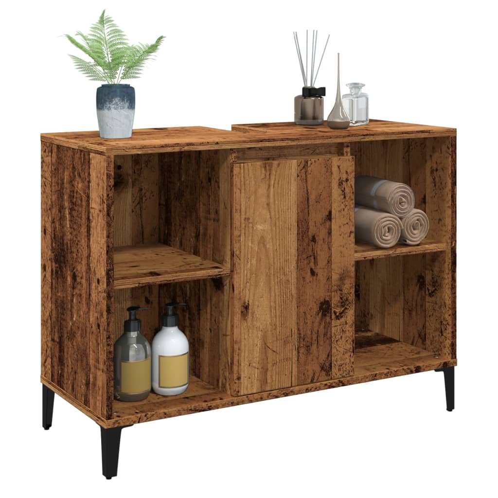 Meuble sous lavabo aspect bois de récupération 80x33x60 cm en matériau bois