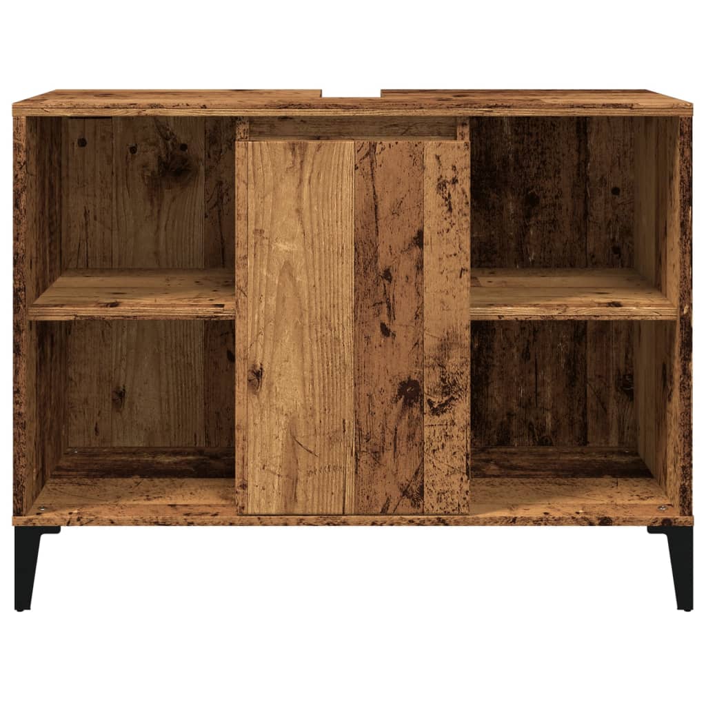 Meuble sous lavabo aspect bois de récupération 80x33x60 cm en matériau bois