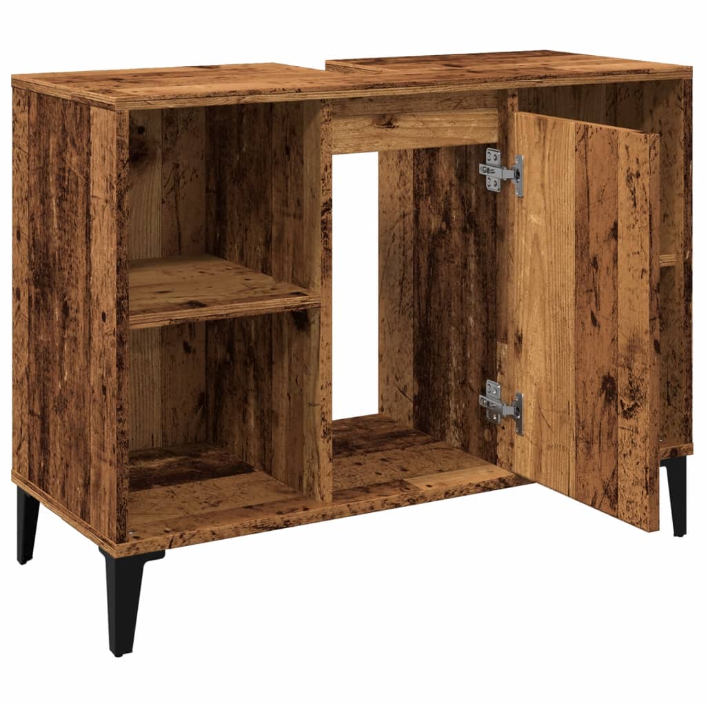 Meuble sous lavabo aspect bois de récupération 80x33x60 cm en matériau bois