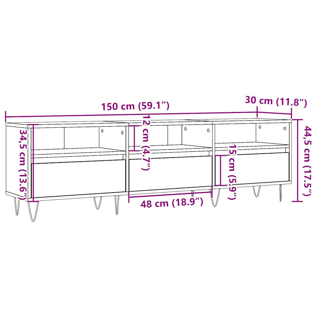 Meuble TV aspect bois de récupération 150x30x44,5 cm en bois