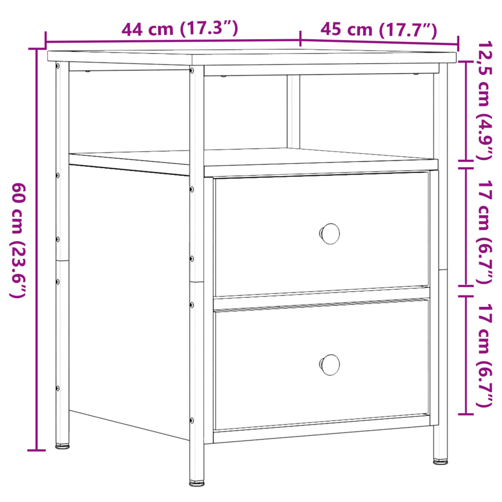 Bedside tables 2 pcs. Artisan oak 44x45x60 cm wood material