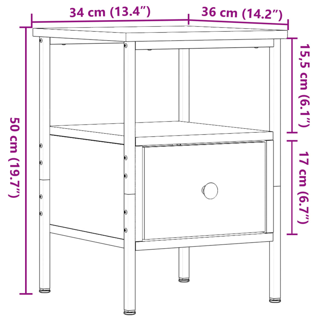 Table de chevet aspect bois de récupération 34x36x50 cm en bois