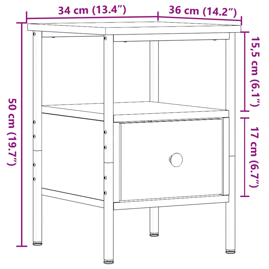 Bedside tables 2 pcs. Artisan oak 34x36x50 cm wood material