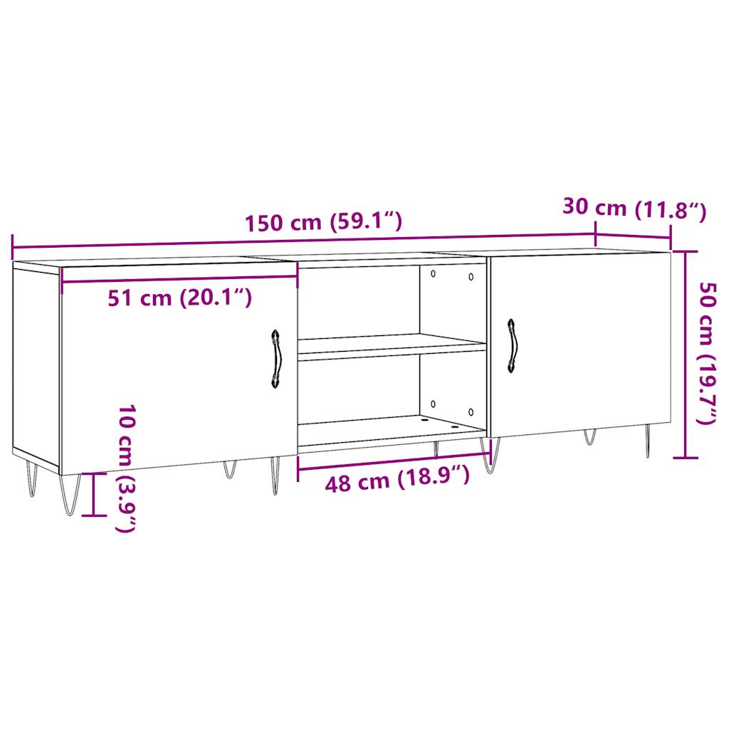 Meuble TV aspect bois de récupération 150x30x50 cm en bois