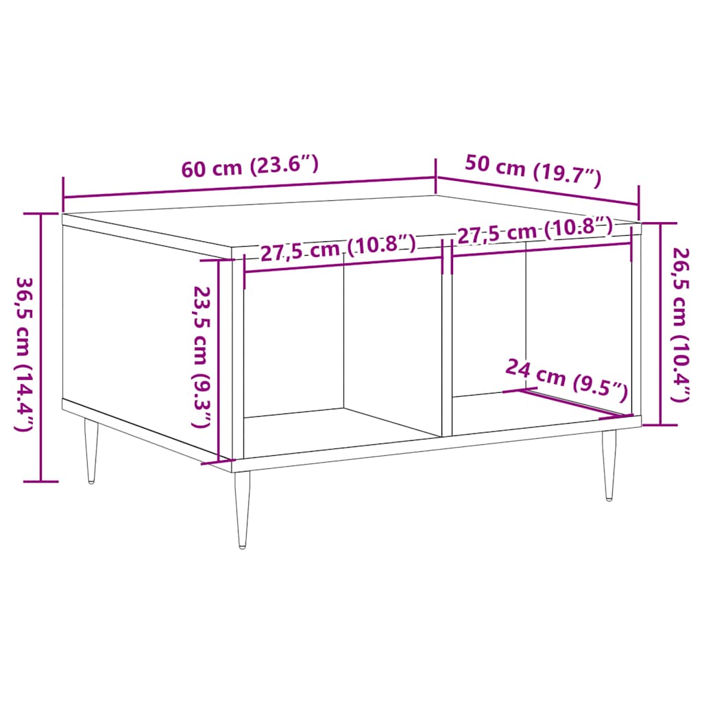 Table basse aspect bois récupéré 60x50x36,5 cm matériau bois