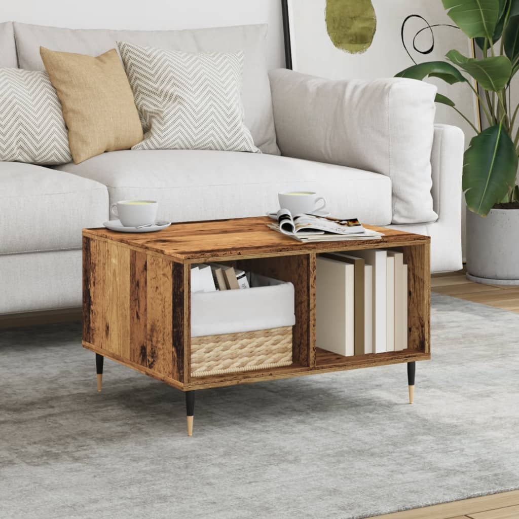 Table basse aspect bois récupéré 60x50x36,5 cm matériau bois