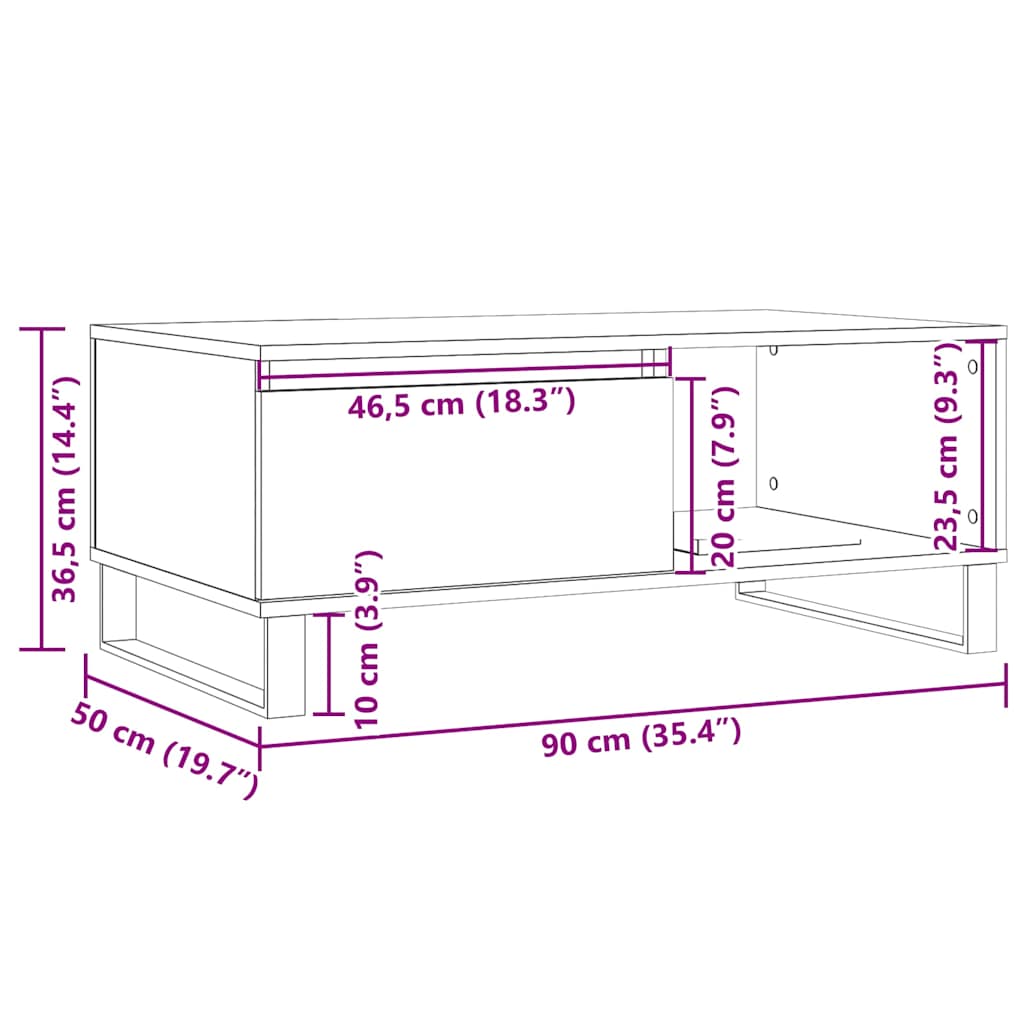 Table basse aspect bois de récupération 90x50x36,5 cm en bois