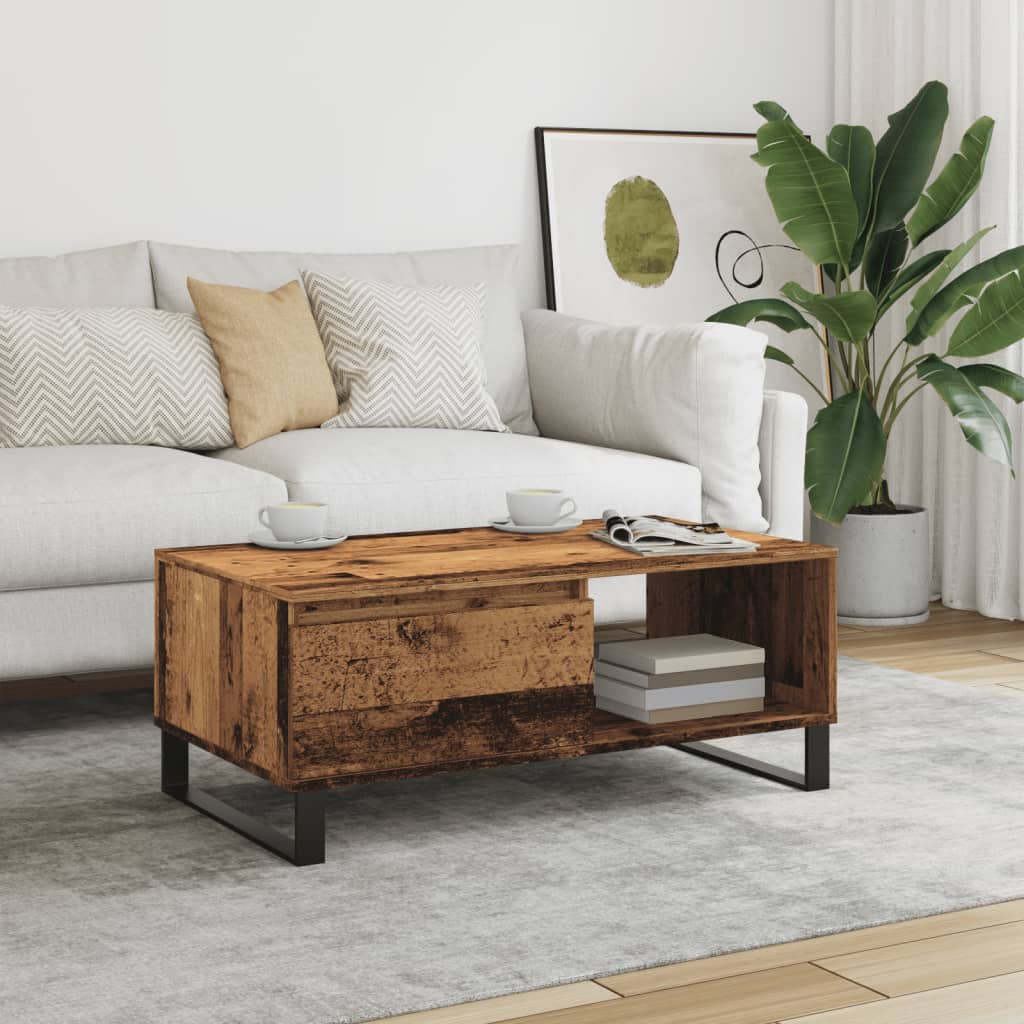 Table basse aspect bois de récupération 90x50x36,5 cm en bois