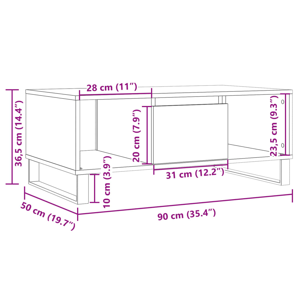 Table basse aspect bois de récupération 90x50x36,5 cm en bois