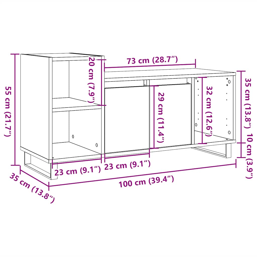 Meuble TV aspect bois de récupération 100x35x55 cm en bois