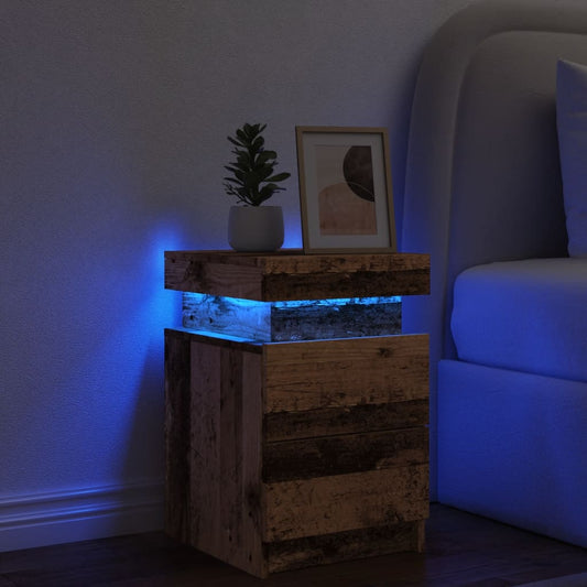 Table de chevet LED aspect bois de récupération 35x39x55 cm en bois