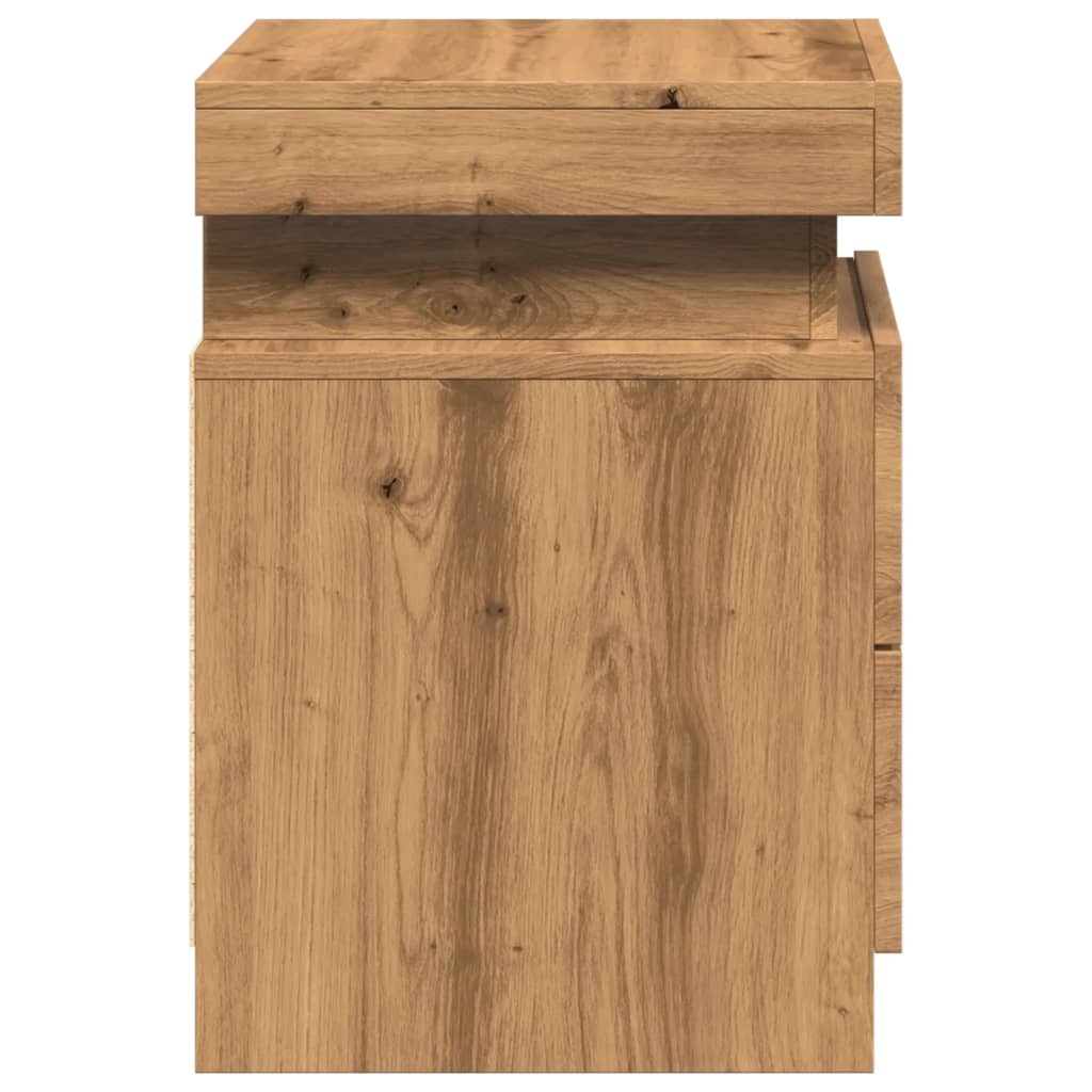 Table de chevet LED Artisan en chêne 35x39x55 cm matériau bois
