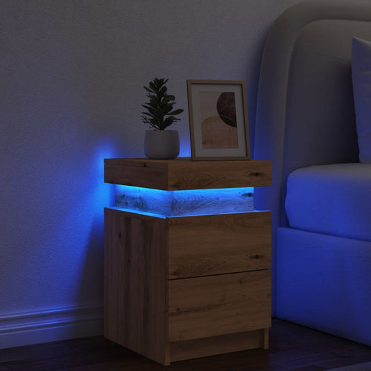 Table de chevet LED Artisan en chêne 35x39x55 cm matériau bois