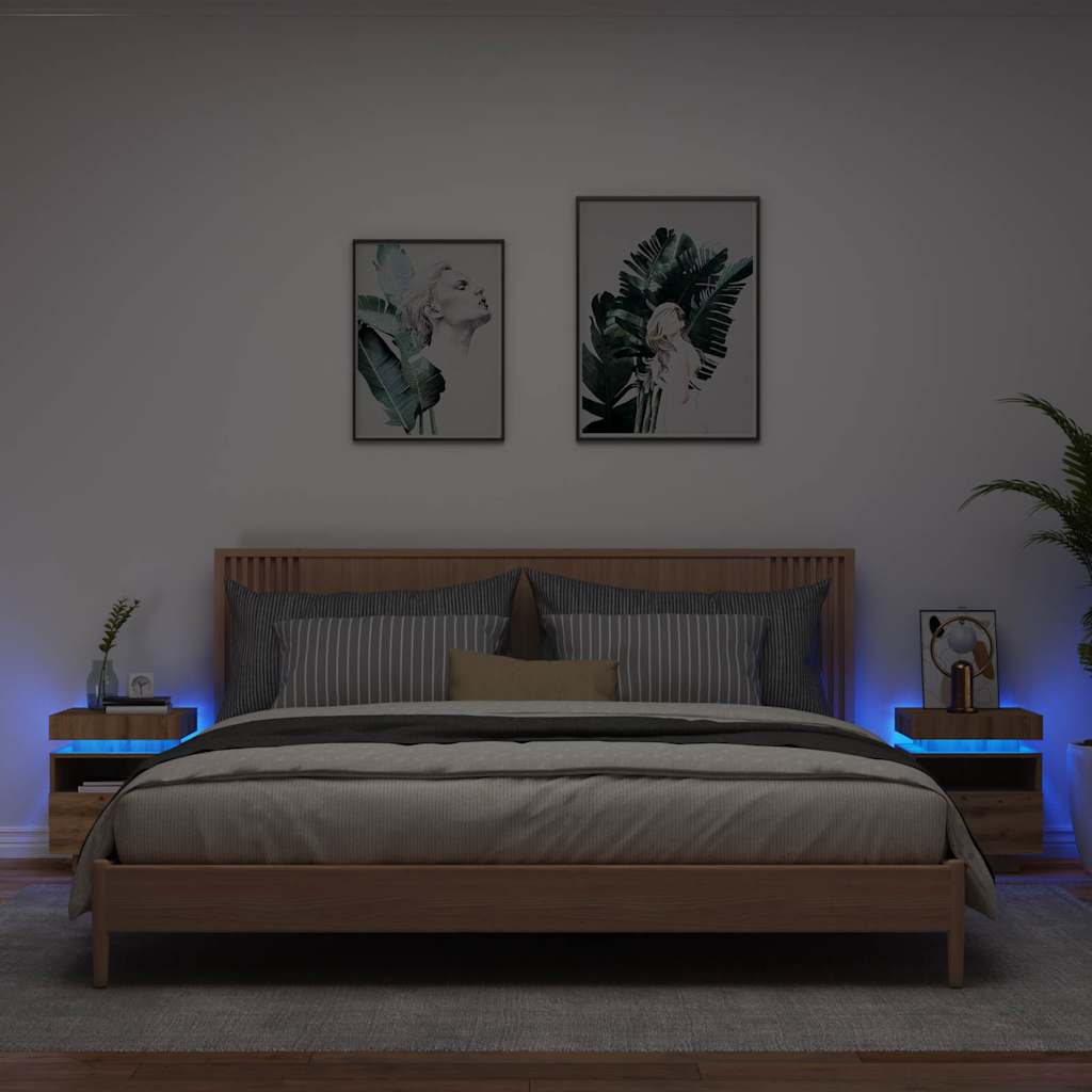 Nachttische mit LED-Leuchten 2 Stk. Artisan-Eiche 40x39x48,5 cm