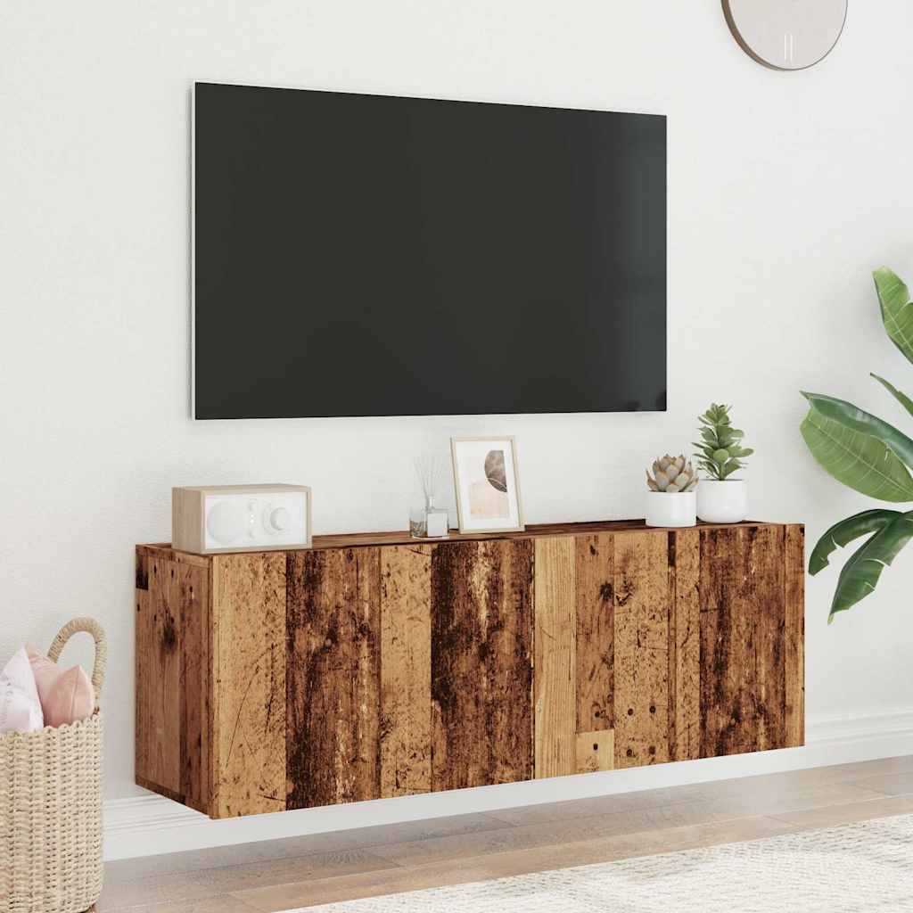 Meubles TV muraux 2 pièces aspect bois de récupération 60x30x41 cm.