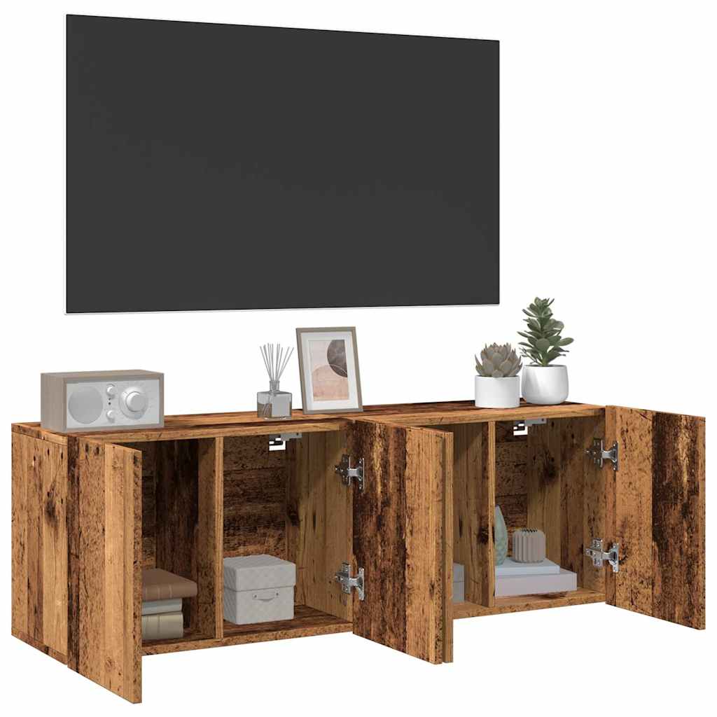 Meubles TV muraux 2 pièces aspect bois de récupération 60x30x41 cm.