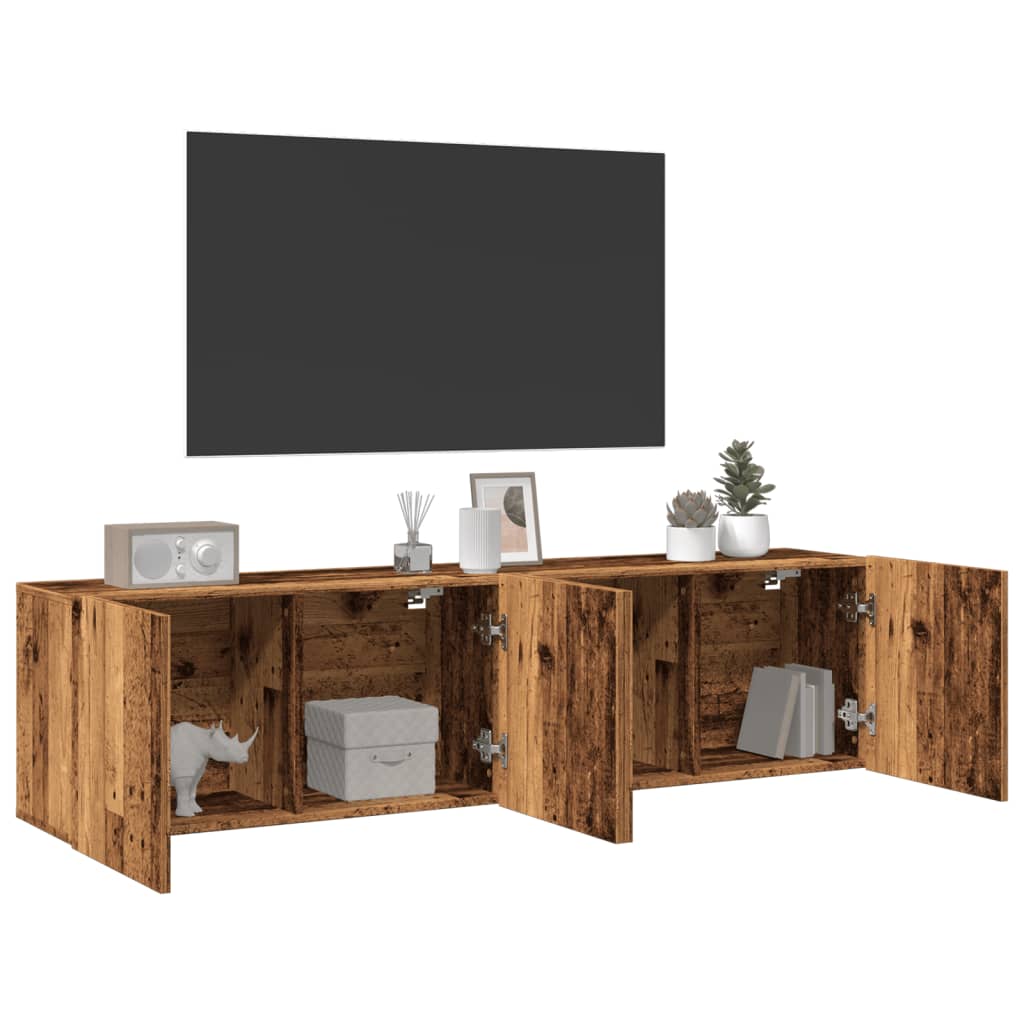 Meubles TV muraux 2 pièces aspect bois de récupération 80x30x41 cm.