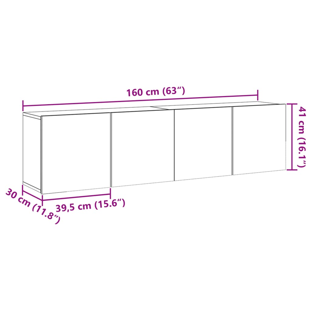 Meubles TV muraux 2 pièces aspect bois de récupération 80x30x41 cm.