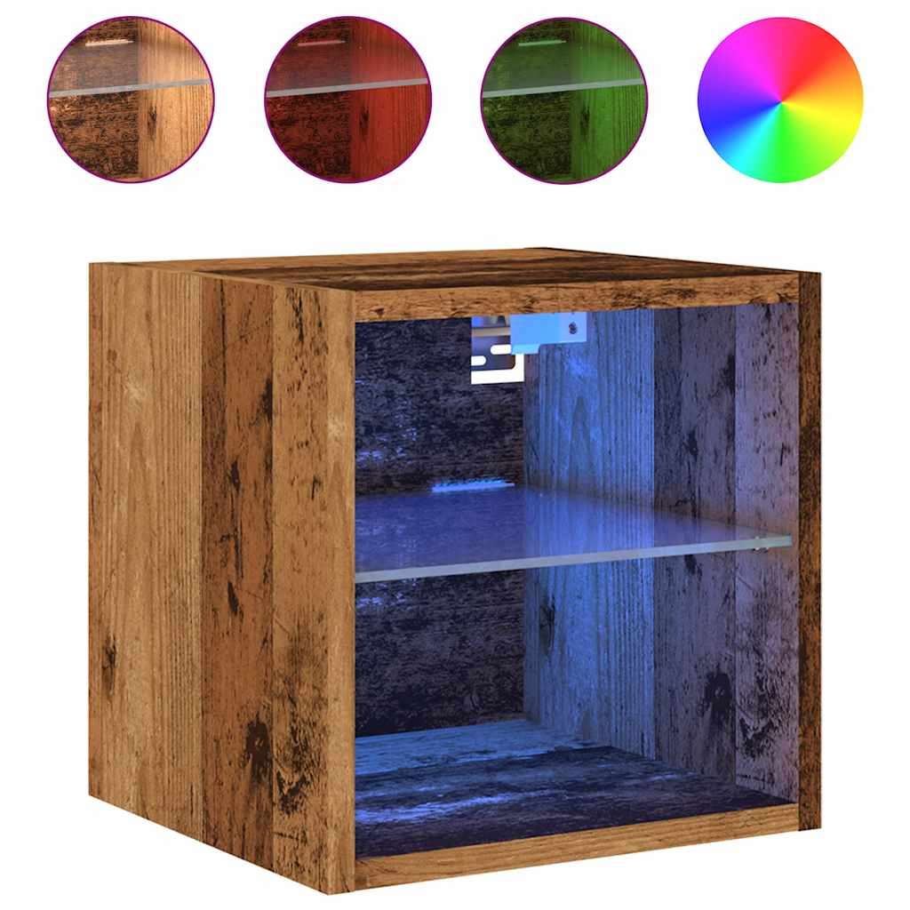 TV-Wandschrank mit LED-Leuchten Altholz-Optik 30x28,5x30 cm