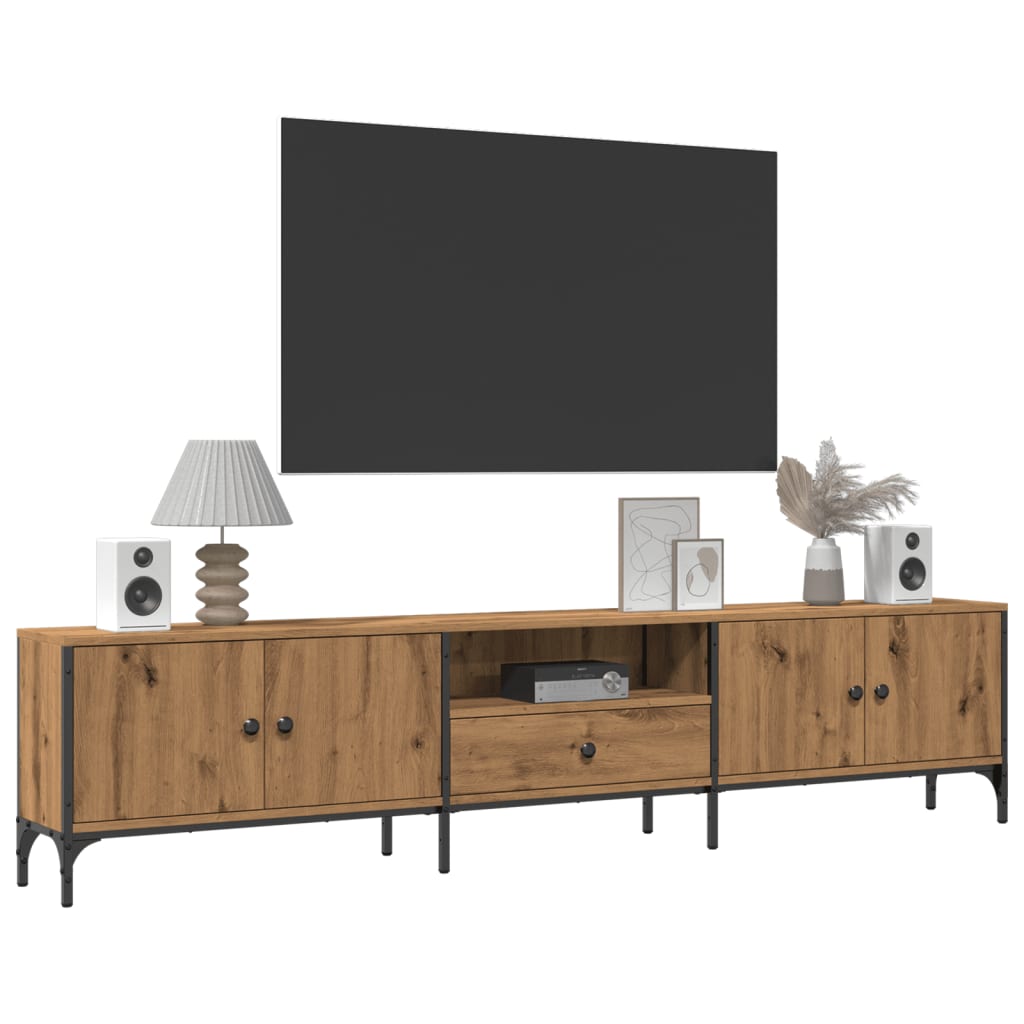 Meuble TV avec tiroir chêne artisanal 200x25x44 cm