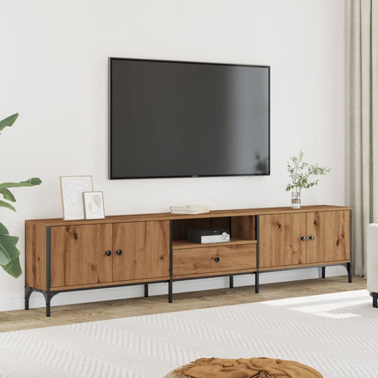 Meuble TV avec tiroir chêne artisanal 200x25x44 cm