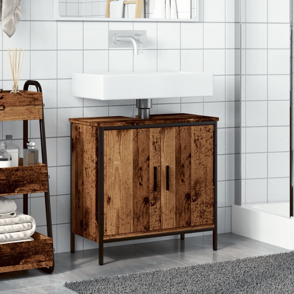 Meuble sous lavabo aspect bois de récupération 60x30x60 cm en matériau bois