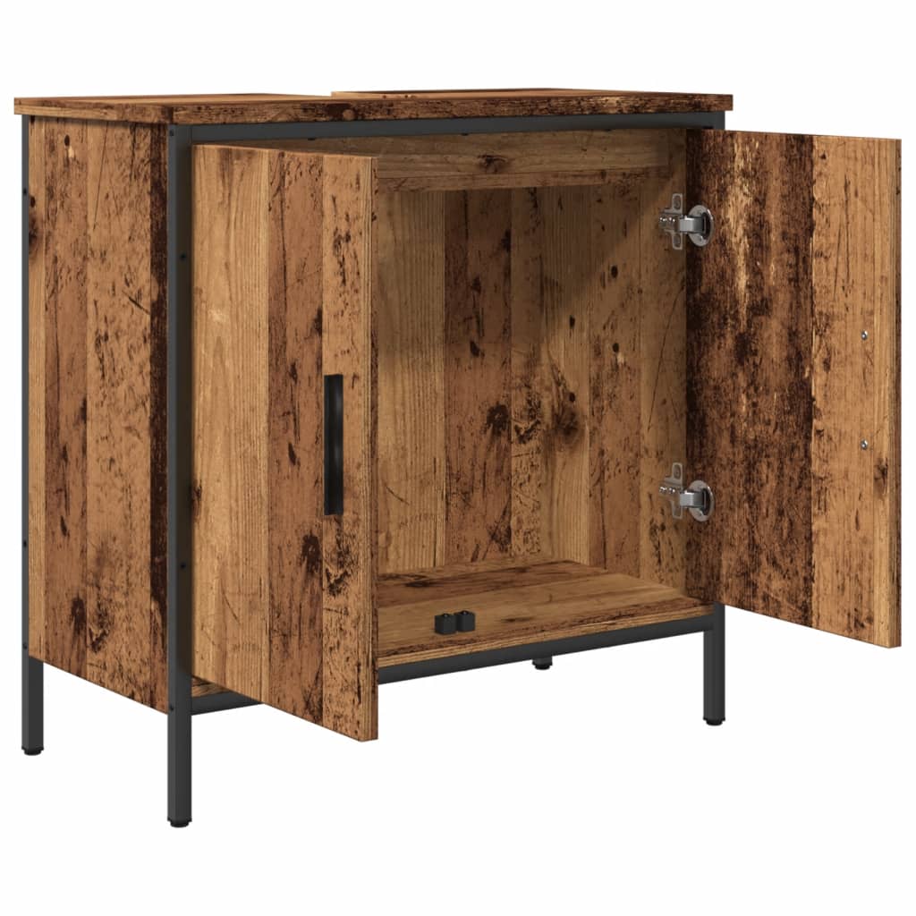 Meuble sous lavabo aspect bois de récupération 60x30x60 cm en matériau bois