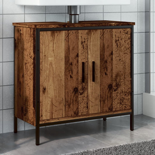 Meuble sous lavabo aspect bois de récupération 60x30x60 cm en matériau bois