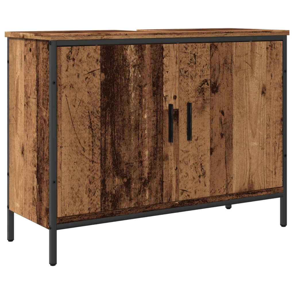 Meuble sous lavabo aspect bois de récupération 80x30x60 cm en matériau bois