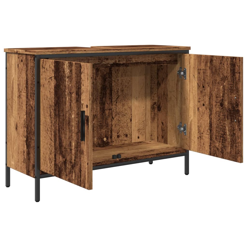 Meuble sous lavabo aspect bois de récupération 80x30x60 cm en matériau bois