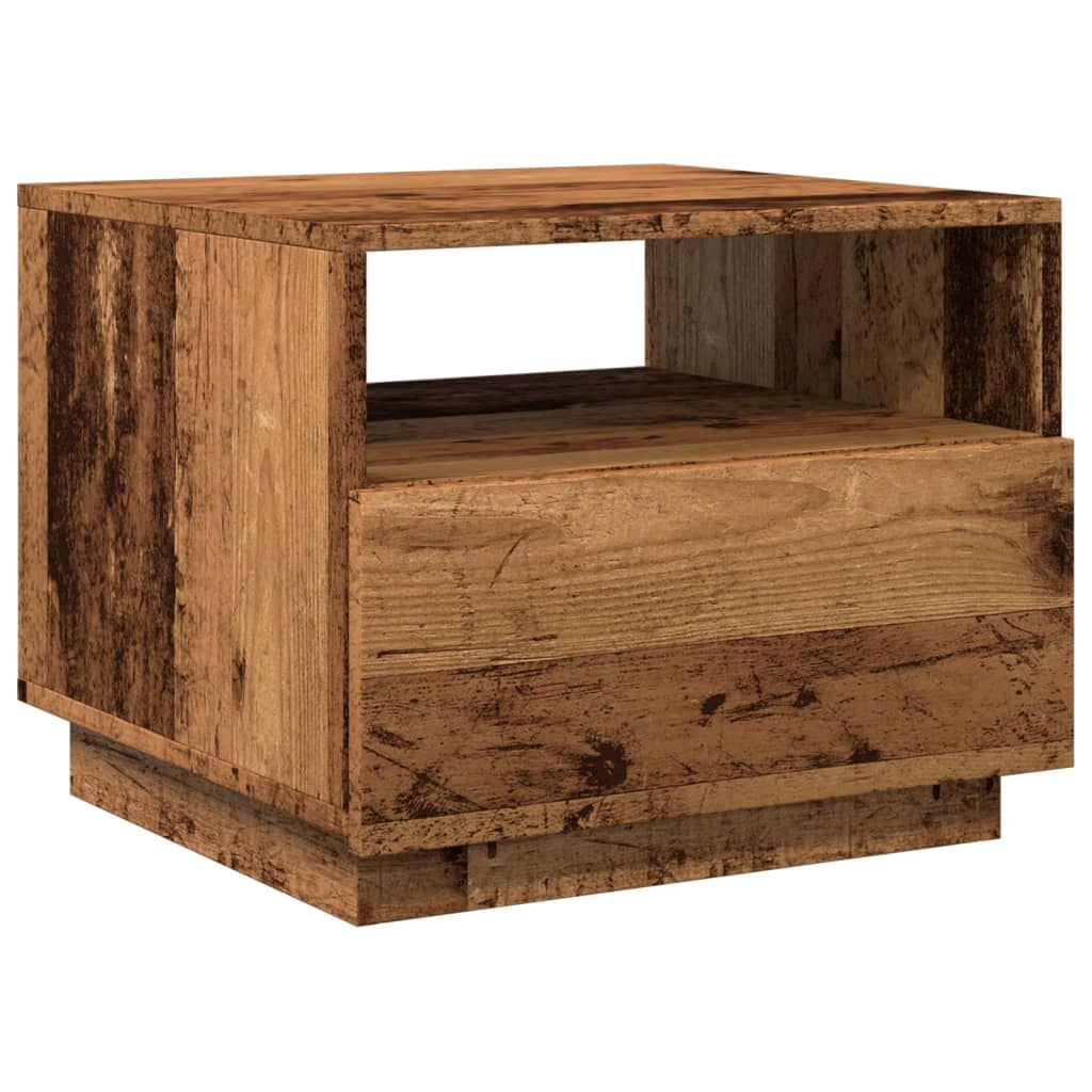 Coffee table with LED lights old wood look 50x49x40 cm