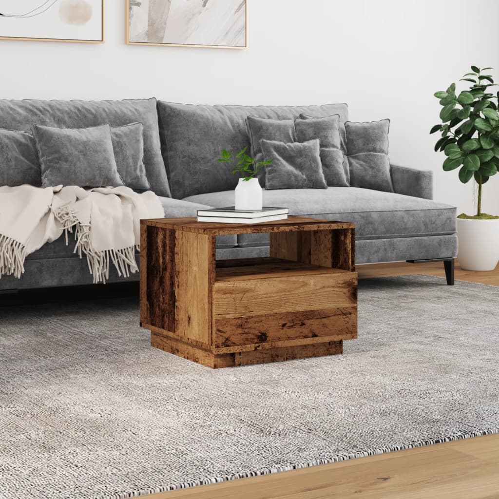 Coffee table with LED lights old wood look 50x49x40 cm
