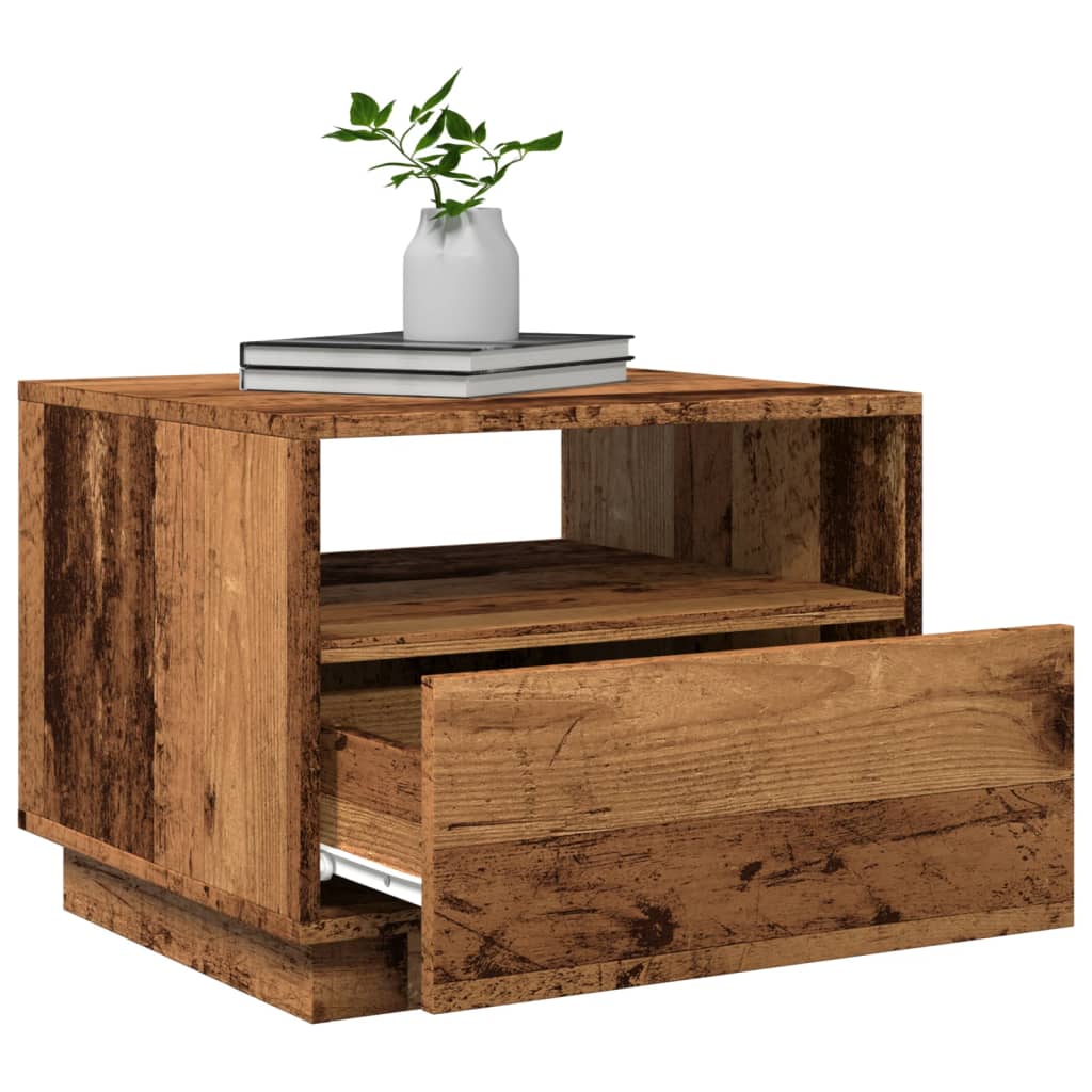 Coffee table with LED lights old wood look 50x49x40 cm