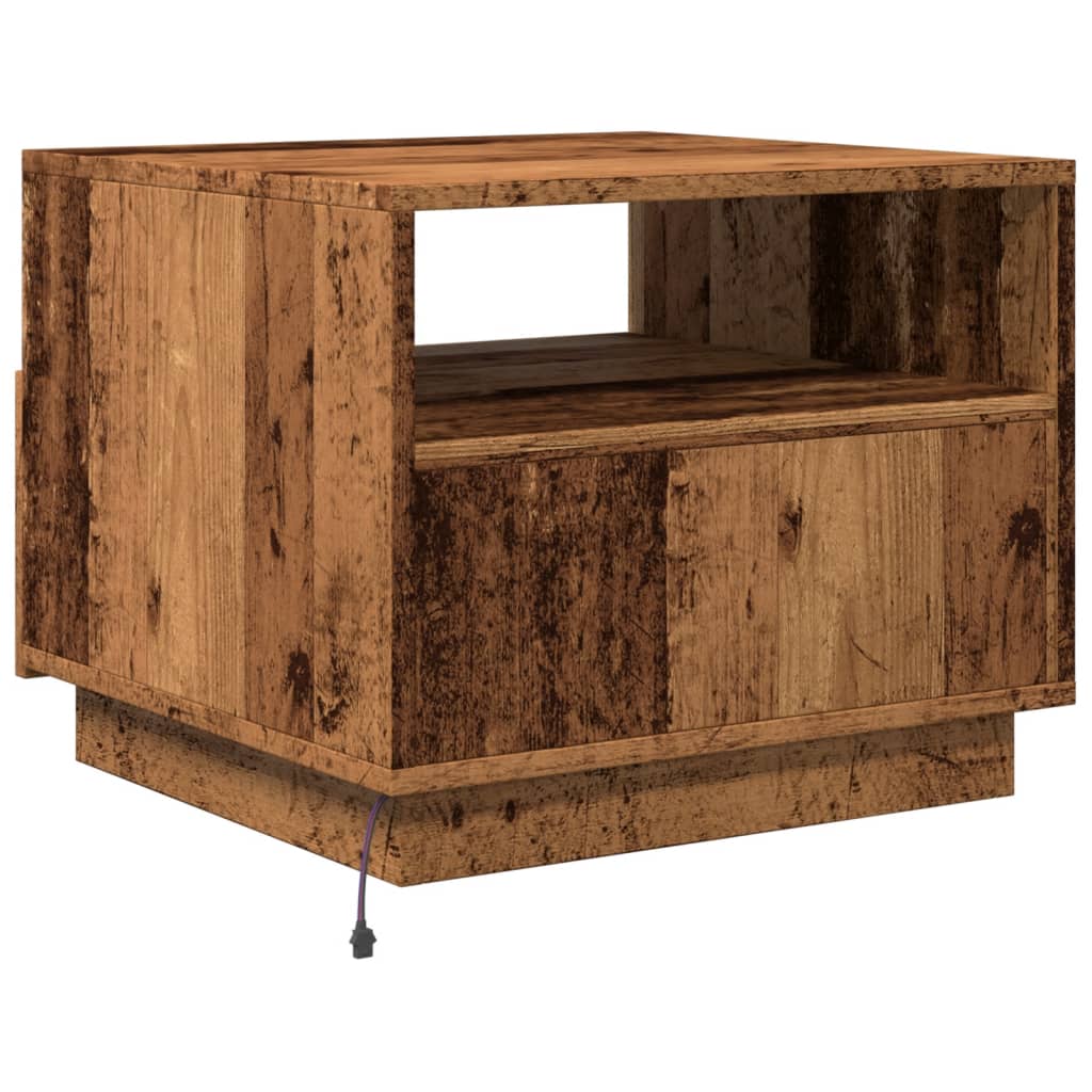 Coffee table with LED lights old wood look 50x49x40 cm