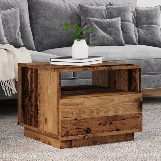Coffee table with LED lights old wood look 50x49x40 cm