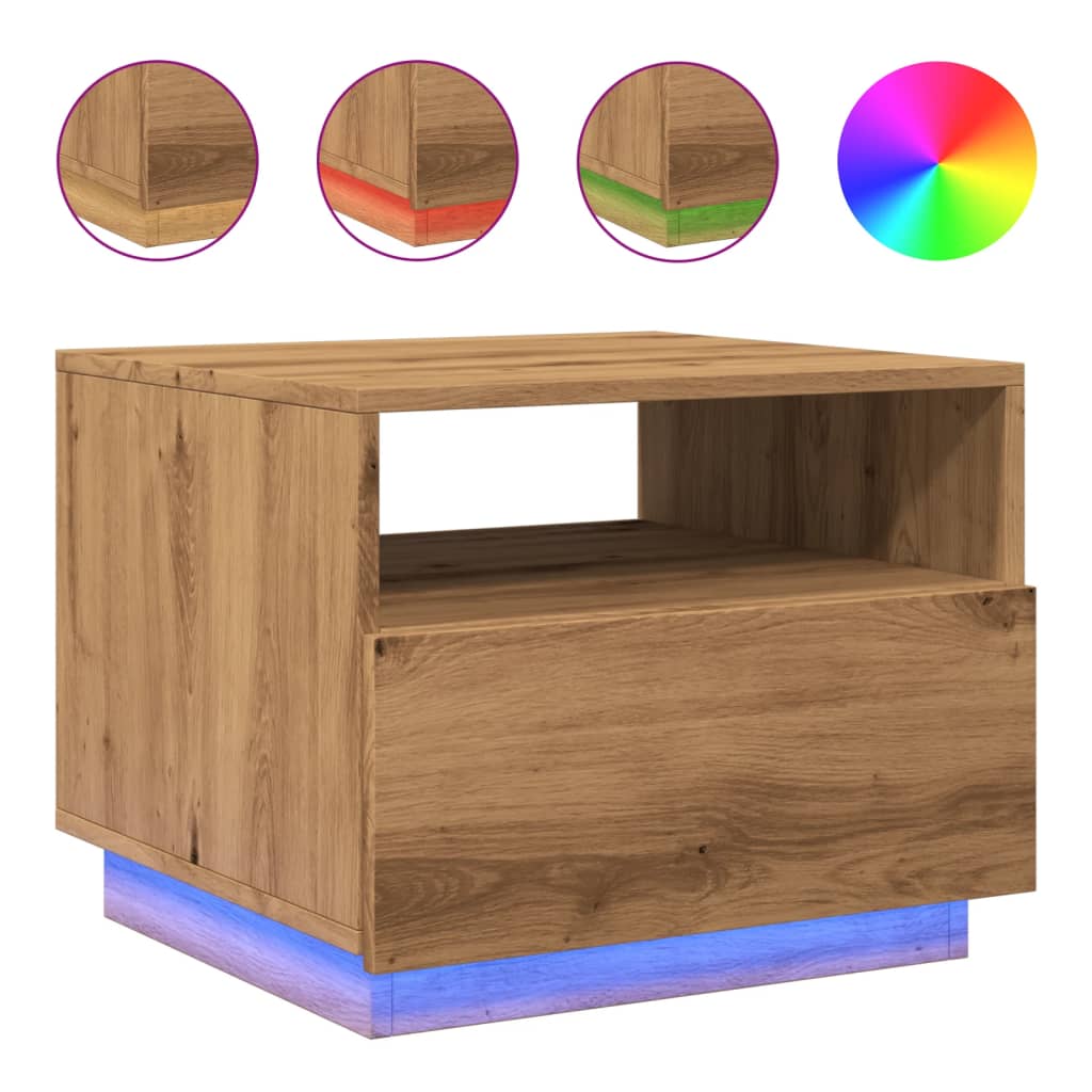 Coffee table with LED lights Artisan oak 50x49x40 cm
