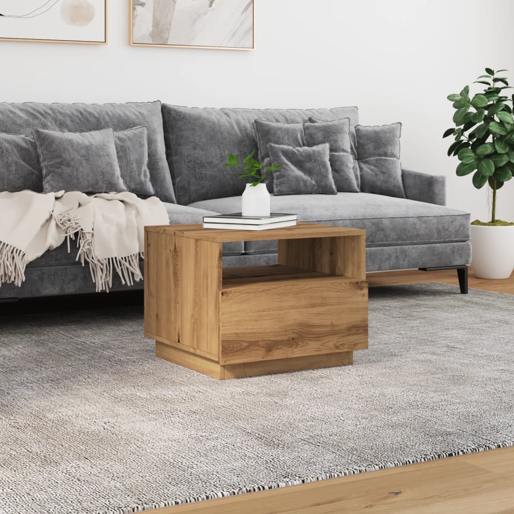 Coffee table with LED lights Artisan oak 50x49x40 cm